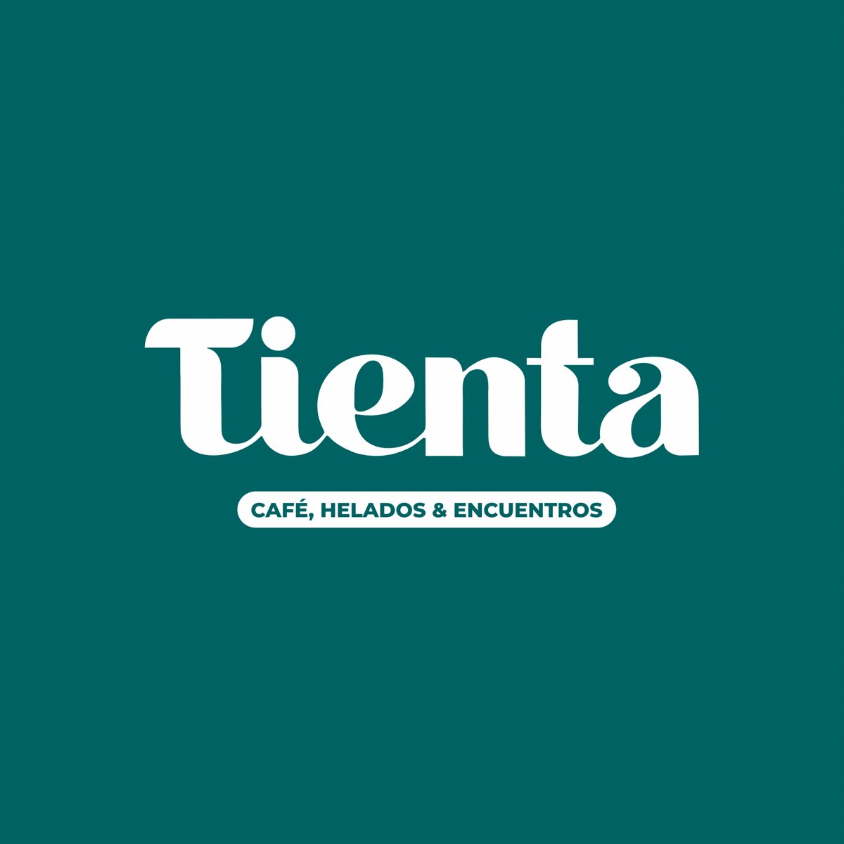 Tienta logo with tagline Café, Helados & Encuentros on teal background