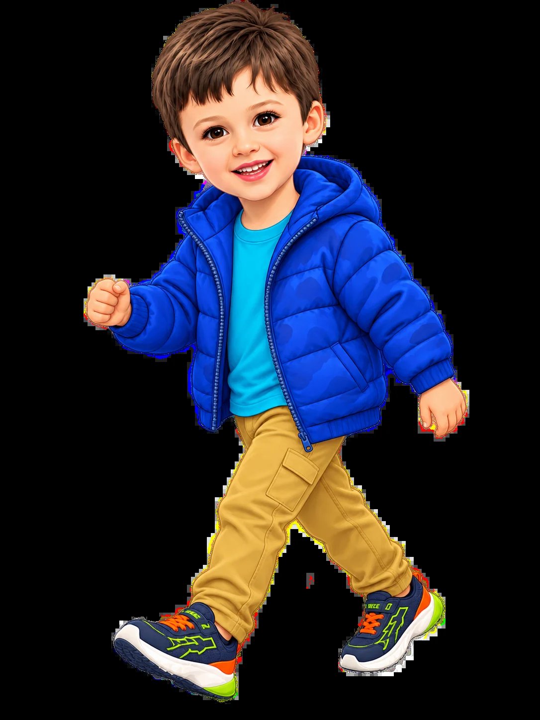 Ramiro, personaje de Ciroquito con campera azul, caminando sonriendo